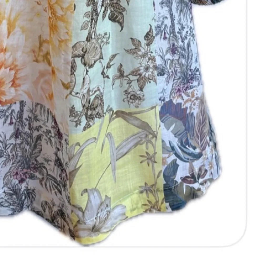 Banana Republic Floral Artsy  Empire Balloon Sleeves Waist Ramie Short Dress MP - Picture 6 of 9